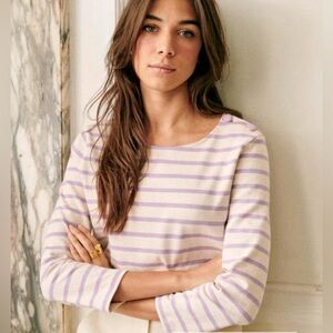 Sezane Colette Mariniere Top in Ecru Lilac Stripe in Small